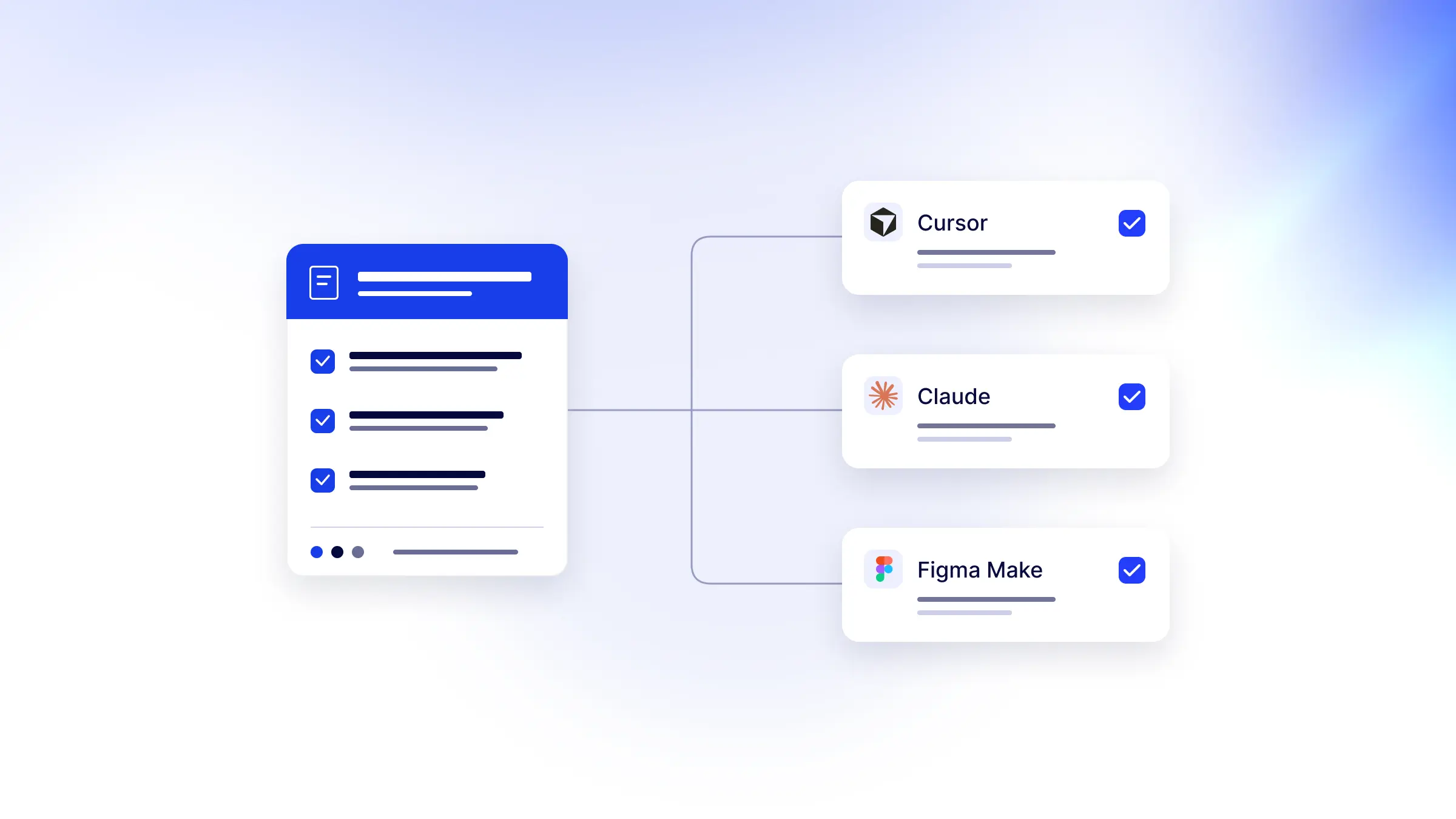 Illustration connecting shared design guidelines to Cursor, Claude, and Figma Make